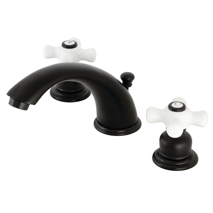 Kingston Heirloom KB960PX - Magellan Two-Handle 3-Hole Deck Mount Widespread Bathroom Faucet with Pop-Up Drain, Matte Black