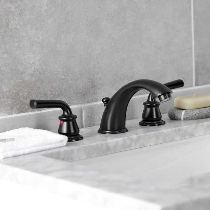 Kingston Tulare KB960RXL - Restoration Two-Handle 3-Hole Deck Mount Widespread Bathroom Faucet with Pop-Up Drain, Matte Black
