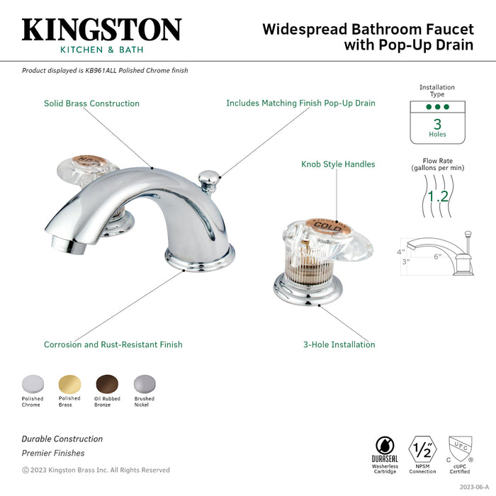Magellan KB961ALL Two-Handle 3-Hole Deck Mount Widespread Bathroom Faucet with Plastic Pop-Up, Polished Chrome