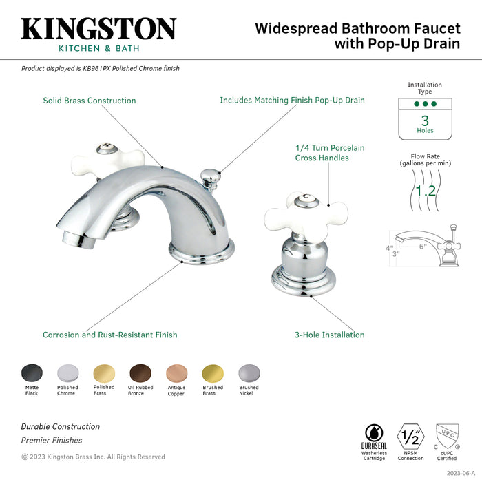 Magellan KB961PX Two-Handle 3-Hole Deck Mount Widespread Bathroom Faucet with Plastic Pop-Up, Polished Chrome