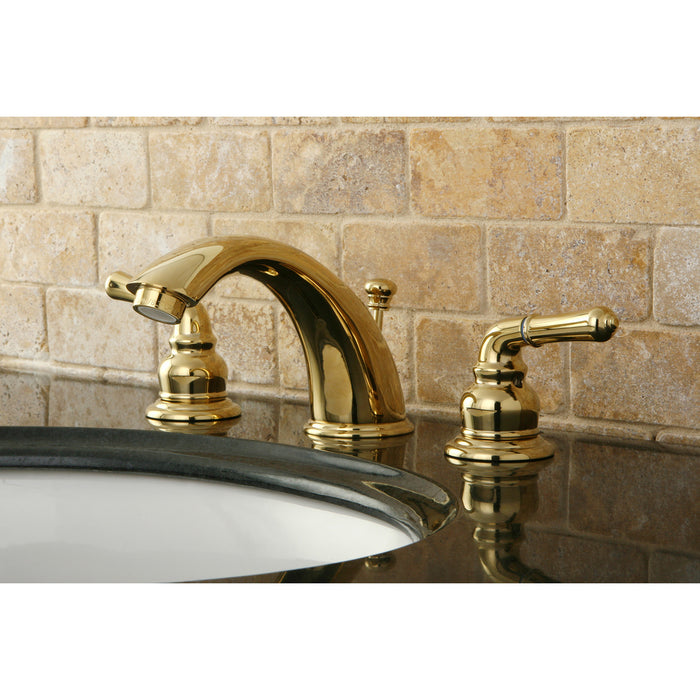 Magellan KB962 Two-Handle 3-Hole Deck Mount Widespread Bathroom Faucet with Plastic Pop-Up, Polished Brass