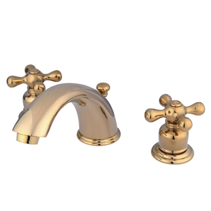 Victorian KB962AX Two-Handle 3-Hole Deck Mount Widespread Bathroom Faucet with Plastic Pop-Up, Polished Brass