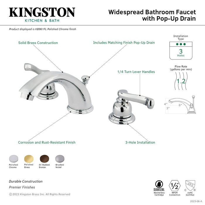 Magellan KB962FL Two-Handle 3-Hole Deck Mount Widespread Bathroom Faucet with Plastic Pop-Up, Polished Brass