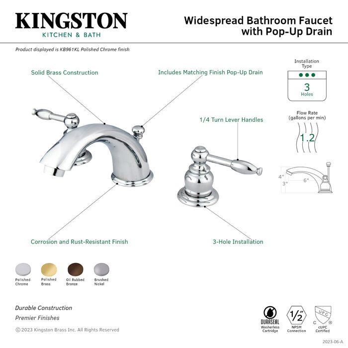 Magellan KB962KL Two-Handle 3-Hole Deck Mount Widespread Bathroom Faucet with Plastic Pop-Up, Polished Brass