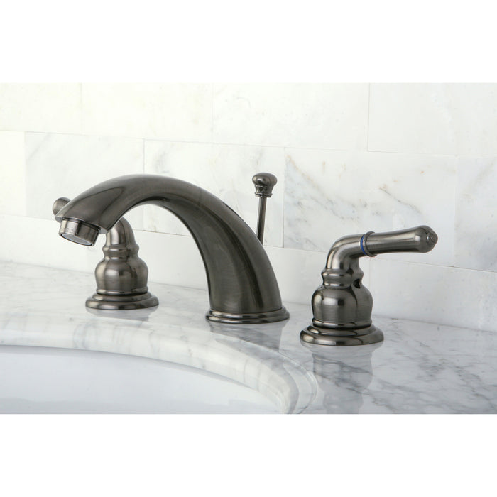 Kingston Tulare KB963 - Magellan Two-Handle 3-Hole Deck Mount Widespread Bathroom Faucet with Pop-Up Drain, Black Stainless