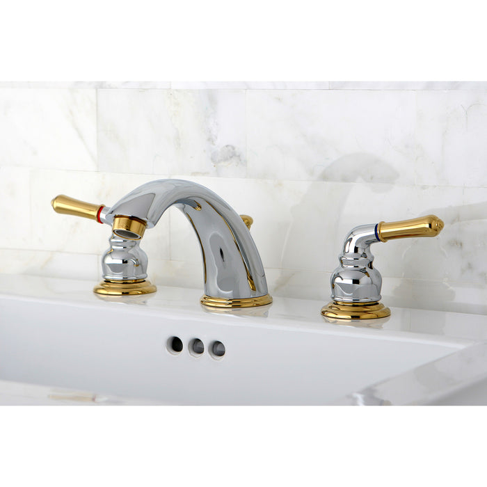 Magellan KB964 Two-Handle 3-Hole Deck Mount Widespread Bathroom Faucet with Pop-Up Drain, Polished Chrome/Polished Brass