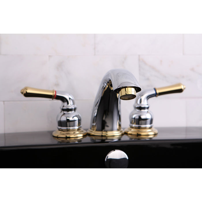 Magellan KB964 Two-Handle 3-Hole Deck Mount Widespread Bathroom Faucet with Pop-Up Drain, Polished Chrome/Polished Brass