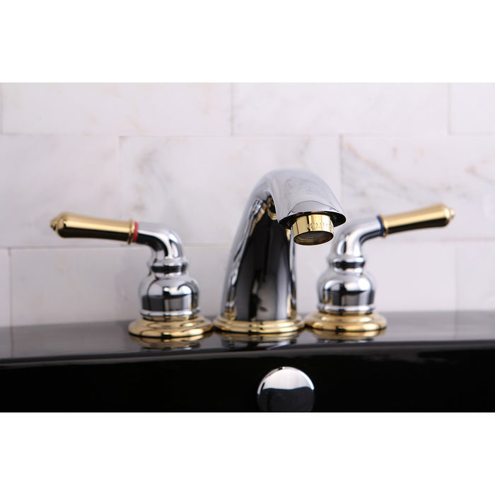 Magellan KB964 Two-Handle 3-Hole Deck Mount Widespread Bathroom Faucet with Plastic Pop-Up, Polished Chrome/Polished Brass