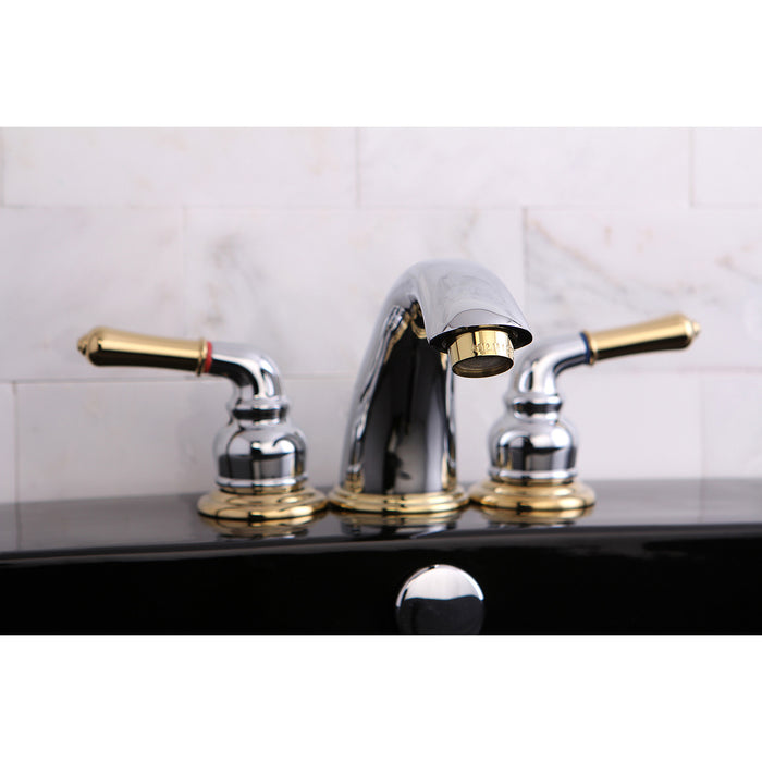 Magellan KB964 Two-Handle 3-Hole Deck Mount Widespread Bathroom Faucet with Pop-Up Drain, Polished Chrome/Polished Brass