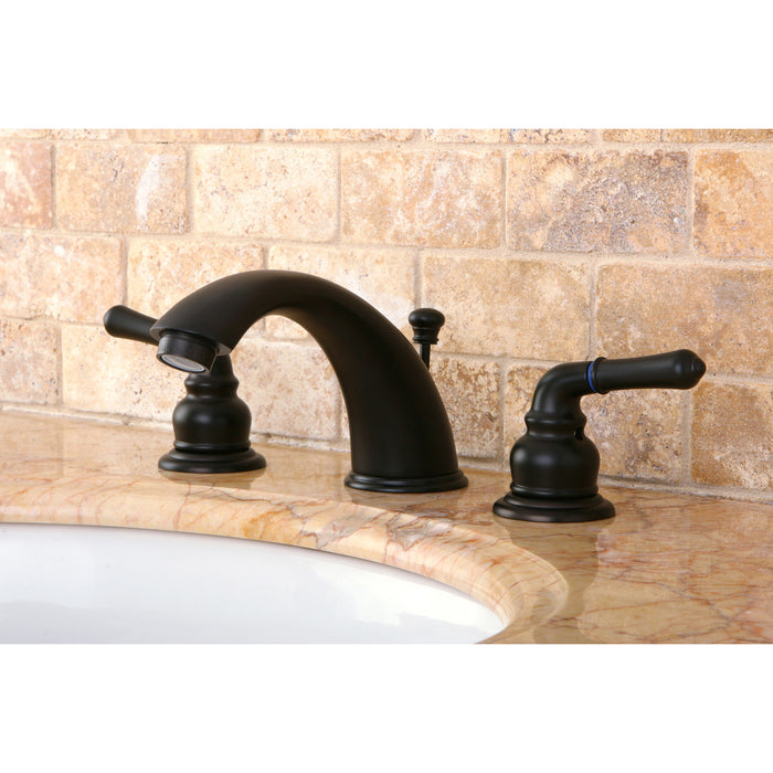 Kingston Tulare KB965 - Magellan Two-Handle 3-Hole Deck Mount Widespread Bathroom Faucet with Pop-Up Drain, Oil Rubbed Bronze