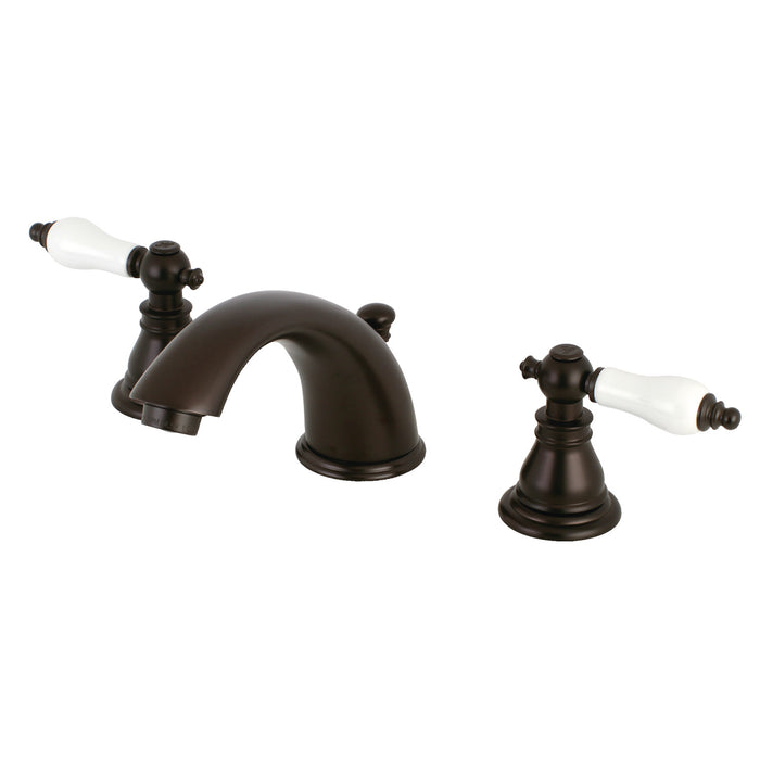American Patriot KB965APL Two-Handle 3-Hole Deck Mount Widespread Bathroom Faucet with Plastic Pop-Up, Oil Rubbed Bronze