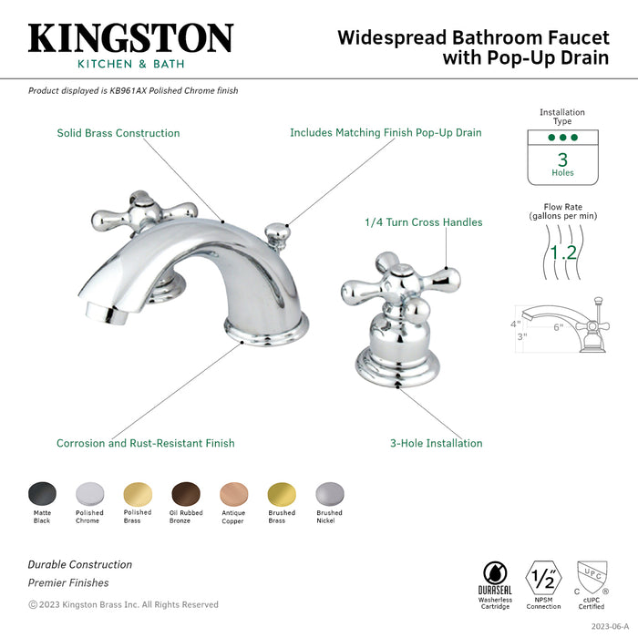 Victorian KB965AX Two-Handle 3-Hole Deck Mount Widespread Bathroom Faucet with Plastic Pop-Up, Oil Rubbed Bronze