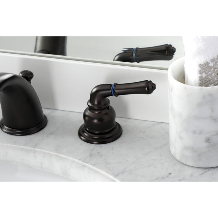 Kingston Tulare KB965B - Magellan Two-Handle 3-Hole Deck Mount Widespread Bathroom Faucet with Brass Pop-Up, Oil Rubbed Bronze