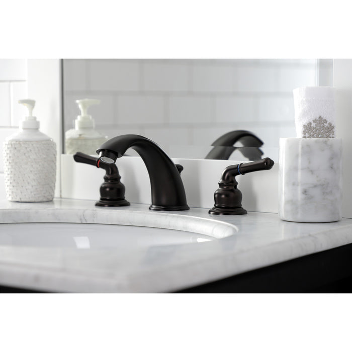 Kingston Tulare KB965B - Magellan Two-Handle 3-Hole Deck Mount Widespread Bathroom Faucet with Brass Pop-Up, Oil Rubbed Bronze