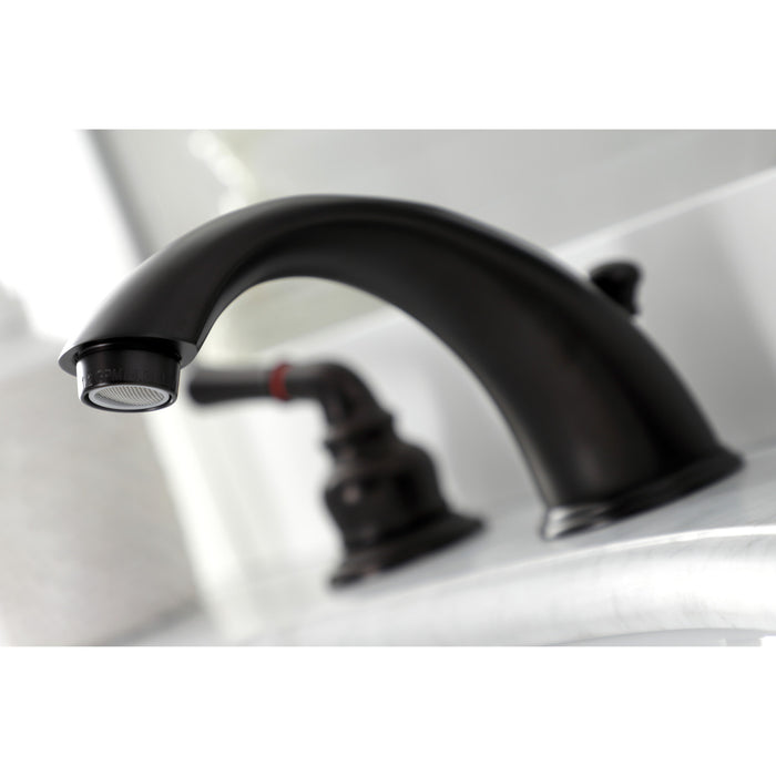 Kingston Tulare KB965B - Magellan Two-Handle 3-Hole Deck Mount Widespread Bathroom Faucet with Brass Pop-Up, Oil Rubbed Bronze