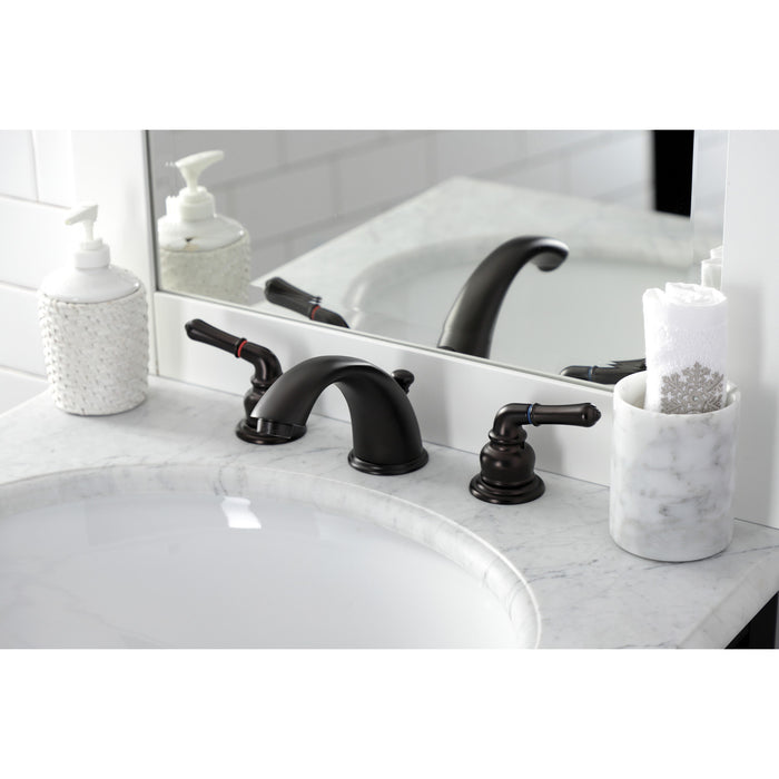 Kingston Tulare KB965B - Magellan Two-Handle 3-Hole Deck Mount Widespread Bathroom Faucet with Brass Pop-Up, Oil Rubbed Bronze