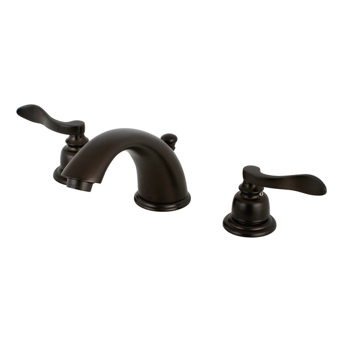 Kingston Tulare KB965NFL - NuWave French Two-Handle 3-Hole Deck Mount Widespread Bathroom Faucet with Pop-Up Drain, Oil Rubbed Bronze