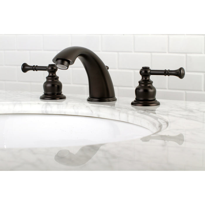 Kingston Tulare KB965NL - Naples Two-Handle 3-Hole Deck Mount Widespread Bathroom Faucet with Pop-Up Drain, Oil Rubbed Bronze