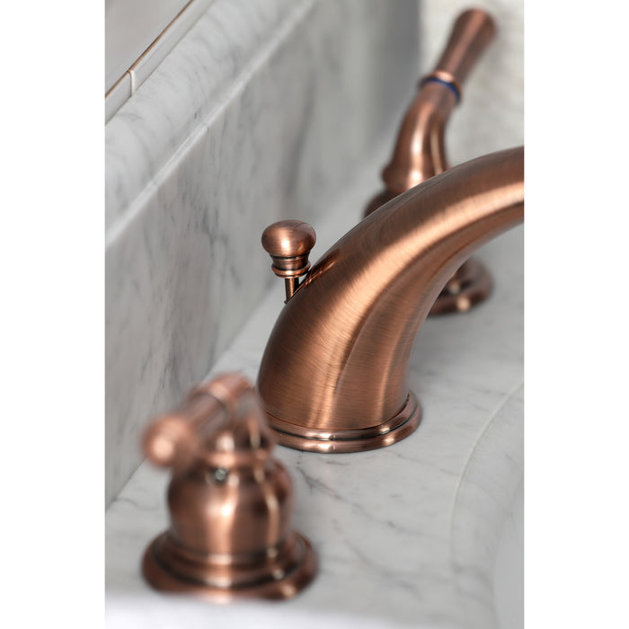 Kingston Tulare KB966 - Magellan Two-Handle 3-Hole Deck Mount Widespread Bathroom Faucet with Pop-Up Drain, Antique Copper