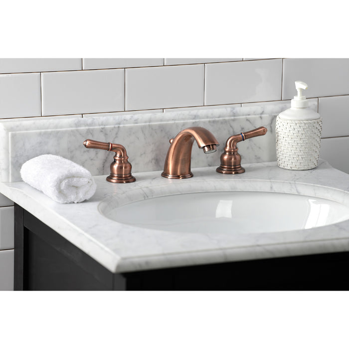 Kingston Tulare KB966 - Magellan Two-Handle 3-Hole Deck Mount Widespread Bathroom Faucet with Pop-Up Drain, Antique Copper