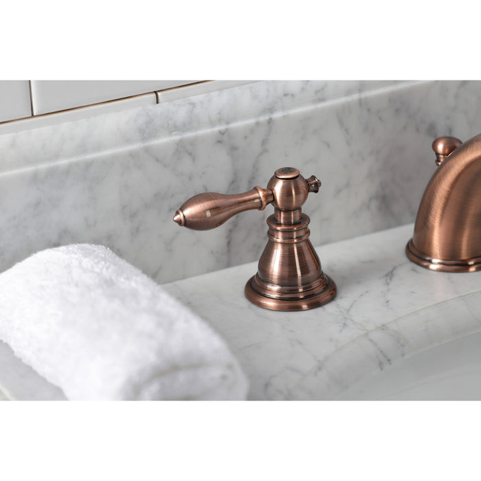 Kingston Tulare KB966ACL - American Classic Two-Handle 3-Hole Deck Mount Widespread Bathroom Faucet with Pop-Up Drain, Antique Copper