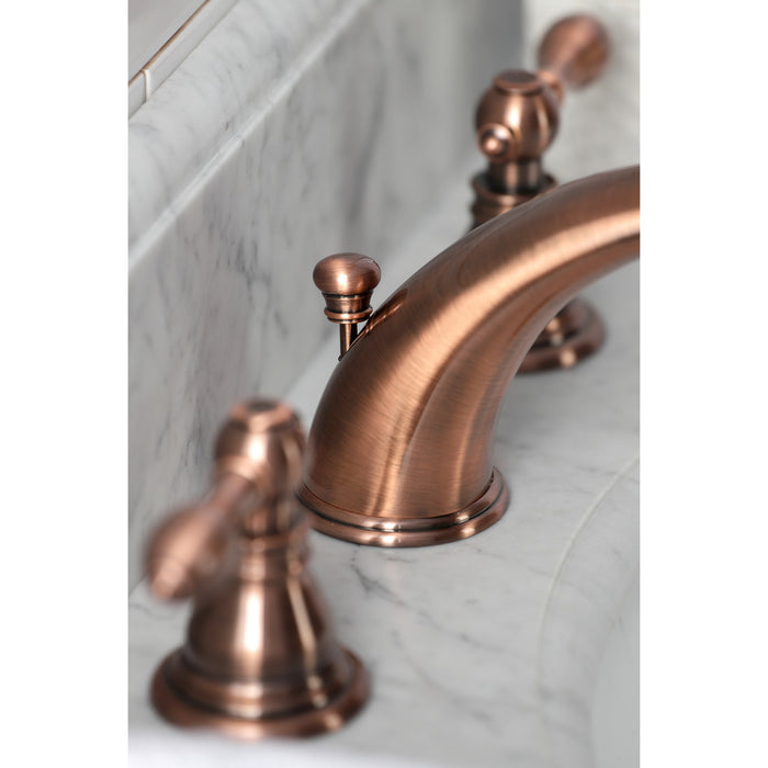 Kingston Tulare KB966ACL - American Classic Two-Handle 3-Hole Deck Mount Widespread Bathroom Faucet with Pop-Up Drain, Antique Copper