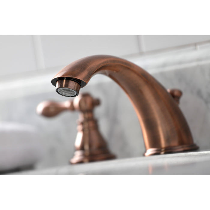 Kingston Tulare KB966ACL - American Classic Two-Handle 3-Hole Deck Mount Widespread Bathroom Faucet with Pop-Up Drain, Antique Copper