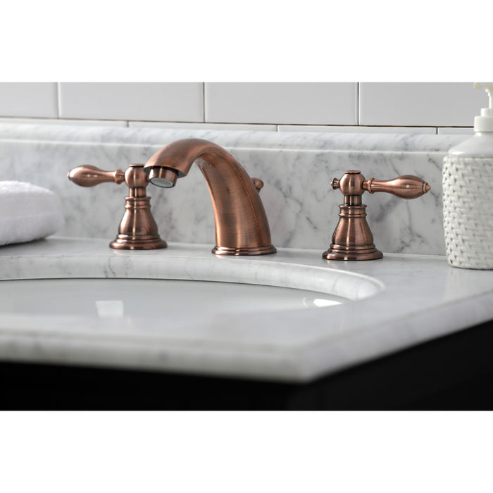 Kingston Tulare KB966ACL - American Classic Two-Handle 3-Hole Deck Mount Widespread Bathroom Faucet with Pop-Up Drain, Antique Copper