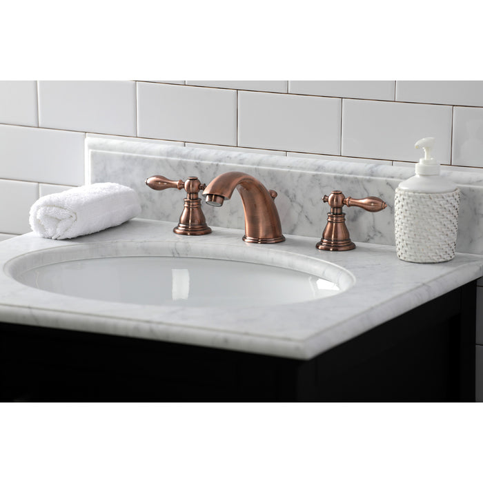 Kingston Tulare KB966ACL - American Classic Two-Handle 3-Hole Deck Mount Widespread Bathroom Faucet with Pop-Up Drain, Antique Copper