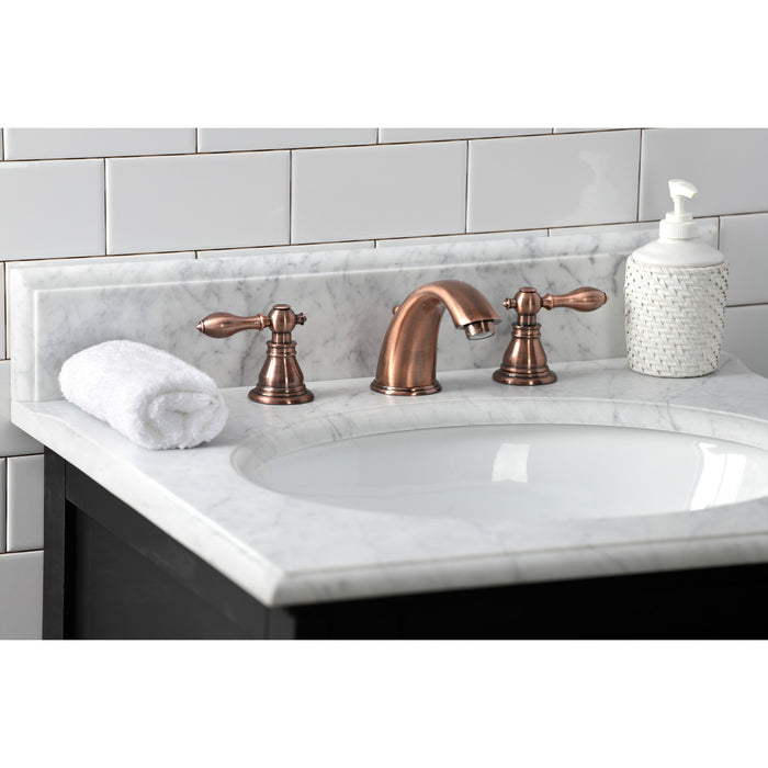 Kingston Tulare KB966ACL - American Classic Two-Handle 3-Hole Deck Mount Widespread Bathroom Faucet with Pop-Up Drain, Antique Copper