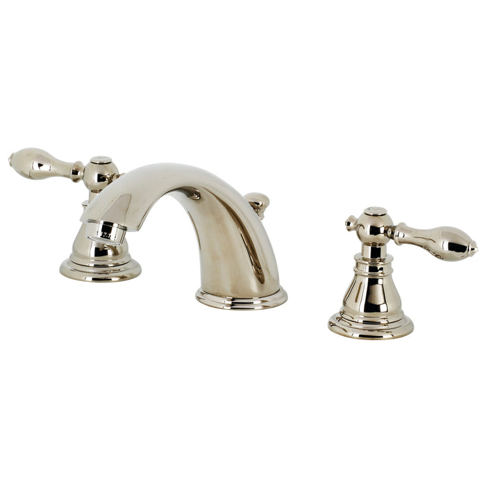 Kingston Tulare KB966ACLPN - American Classic Two-Handle 3-Hole Deck Mount Widespread Bathroom Faucet with Pop-Up Drain, Polished Nickel
