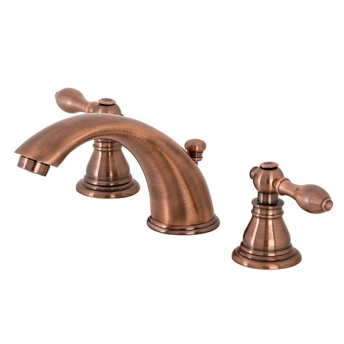 Kingston Tulare KB966ACL - American Classic Two-Handle 3-Hole Deck Mount Widespread Bathroom Faucet with Pop-Up Drain, Antique Copper