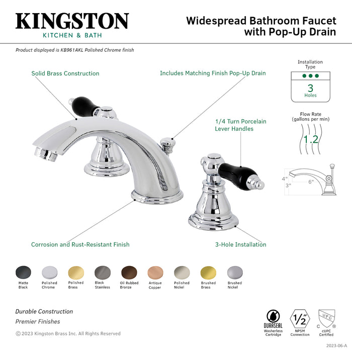 Duchess KB966AKLPN Two-Handle 3-Hole Deck Mount Widespread Bathroom Faucet with Plastic Pop-Up, Polished Nickel