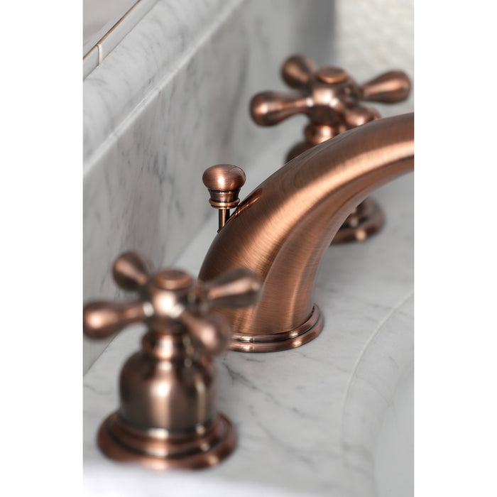 Kingston Heirloom KB966AX - Victorian Two-Handle 3-Hole Deck Mount Widespread Bathroom Faucet with Pop-Up Drain, Antique Copper