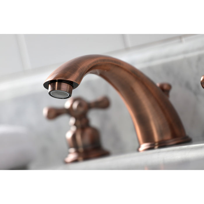 Victorian KB966AX Two-Handle 3-Hole Deck Mount Widespread Bathroom Faucet with Plastic Pop-Up, Antique Copper