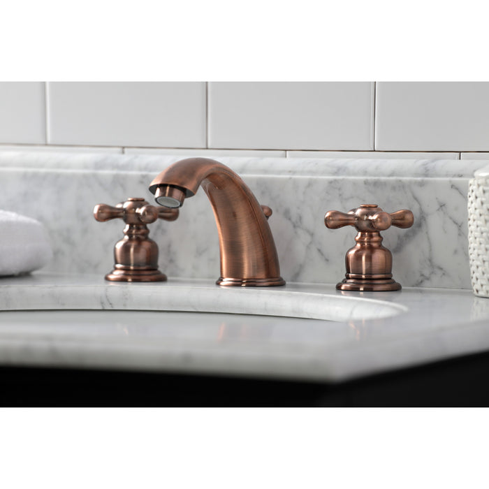 Victorian KB966AX Two-Handle 3-Hole Deck Mount Widespread Bathroom Faucet with Plastic Pop-Up, Antique Copper