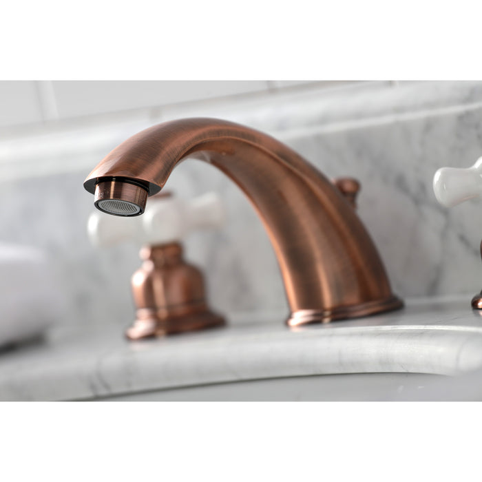 Kingston Heirloom KB966PX - Magellan Two-Handle 3-Hole Deck Mount Widespread Bathroom Faucet with Pop-Up Drain, Antique Copper