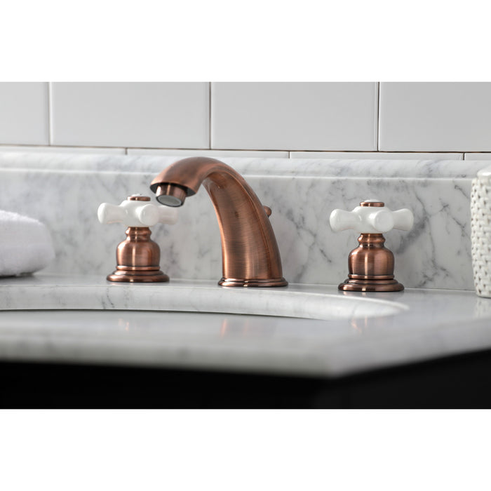 Magellan KB966PX Two-Handle 3-Hole Deck Mount Widespread Bathroom Faucet with Plastic Pop-Up, Antique Copper