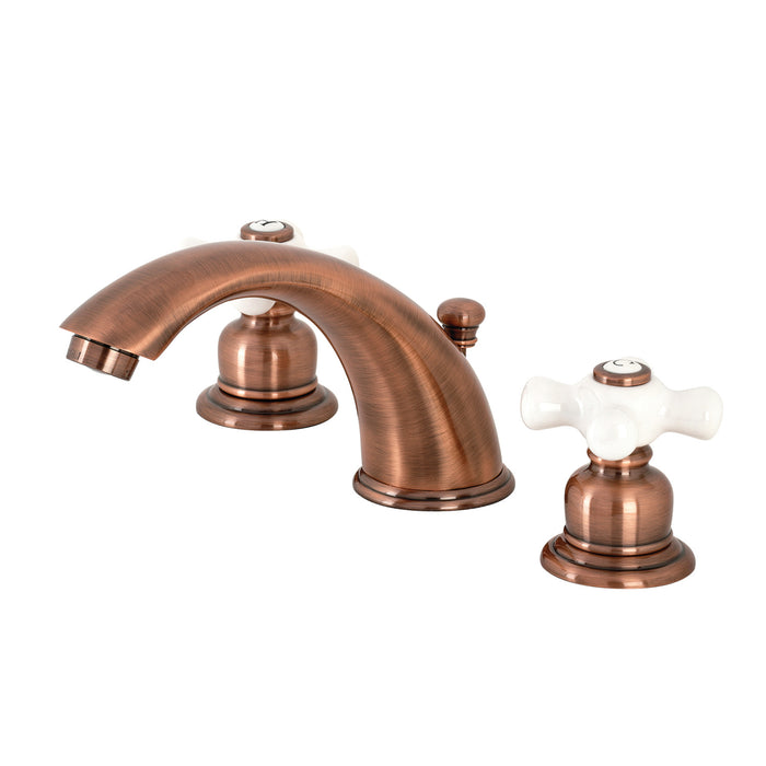 Kingston Heirloom KB966PX - Magellan Two-Handle 3-Hole Deck Mount Widespread Bathroom Faucet with Pop-Up Drain, Antique Copper