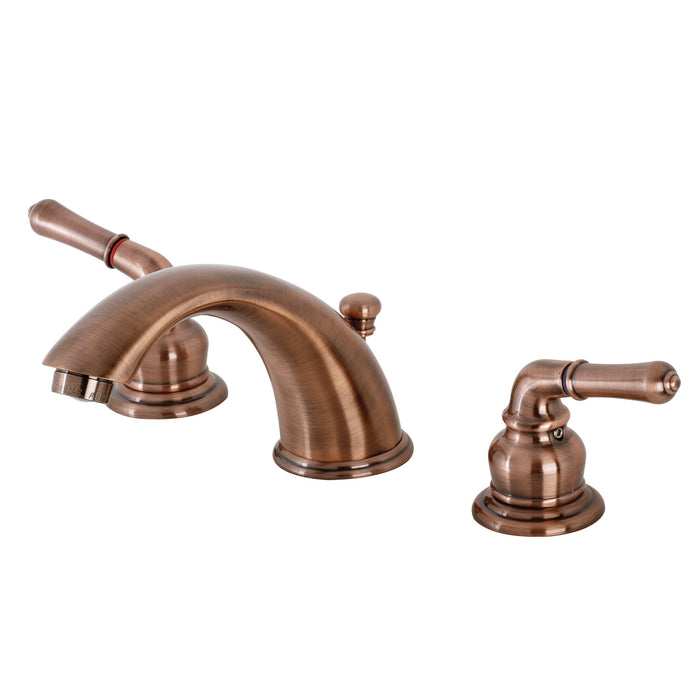Kingston Tulare KB966 - Magellan Two-Handle 3-Hole Deck Mount Widespread Bathroom Faucet with Pop-Up Drain, Antique Copper