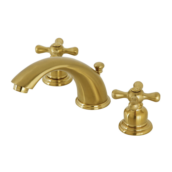 Victorian KB967AXSB Two-Handle 3-Hole Deck Mount Widespread Bathroom Faucet with Plastic Pop-Up, Brushed Brass