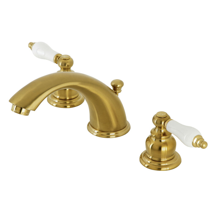 Magellan KB967PLSB Two-Handle 3-Hole Deck Mount Widespread Bathroom Faucet with Plastic Pop-Up, Brushed Brass