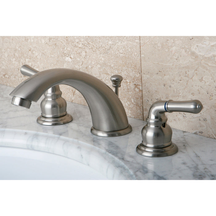 Magellan KB968 Two-Handle 3-Hole Deck Mount Widespread Bathroom Faucet with Plastic Pop-Up, Brushed Nickel