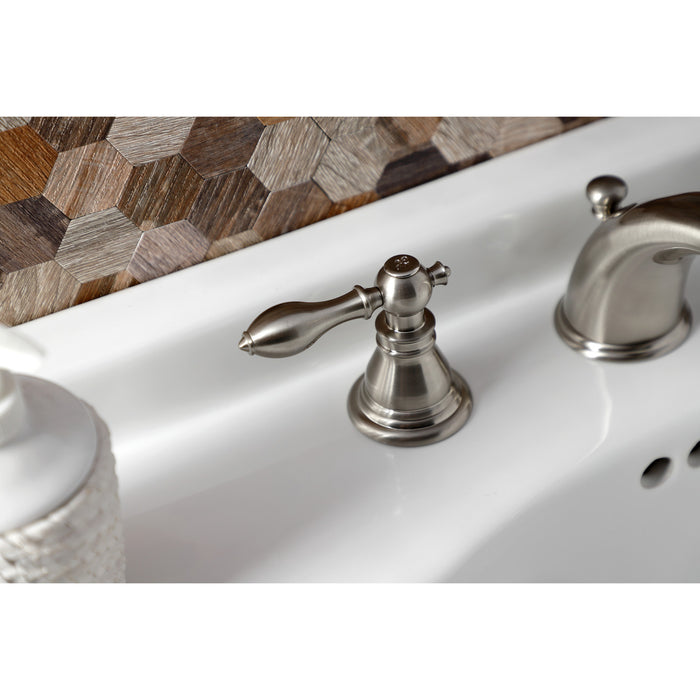 Kingston Tulare KB968ACL - American Classic Two-Handle 3-Hole Deck Mount Widespread Bathroom Faucet with Pop-Up Drain, Brushed Nickel