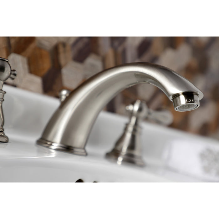 Kingston Tulare KB968ACL - American Classic Two-Handle 3-Hole Deck Mount Widespread Bathroom Faucet with Pop-Up Drain, Brushed Nickel
