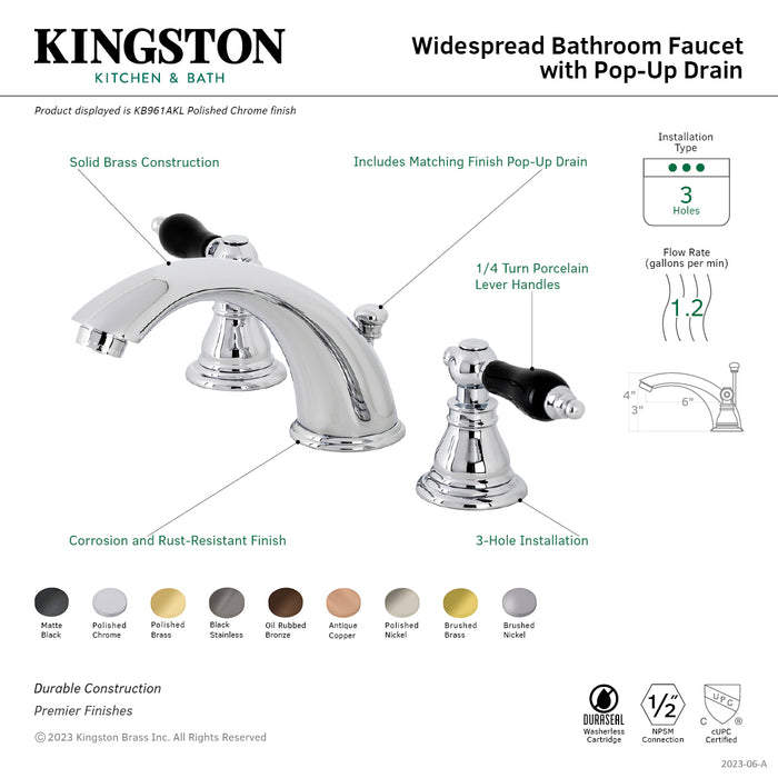 Kingston Heirloom KB968AKL - Duchess Two-Handle 3-Hole Deck Mount Widespread Bathroom Faucet with Pop-Up Drain, Brushed Nickel