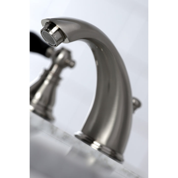 Kingston Heirloom KB968AKL - Duchess Two-Handle 3-Hole Deck Mount Widespread Bathroom Faucet with Pop-Up Drain, Brushed Nickel