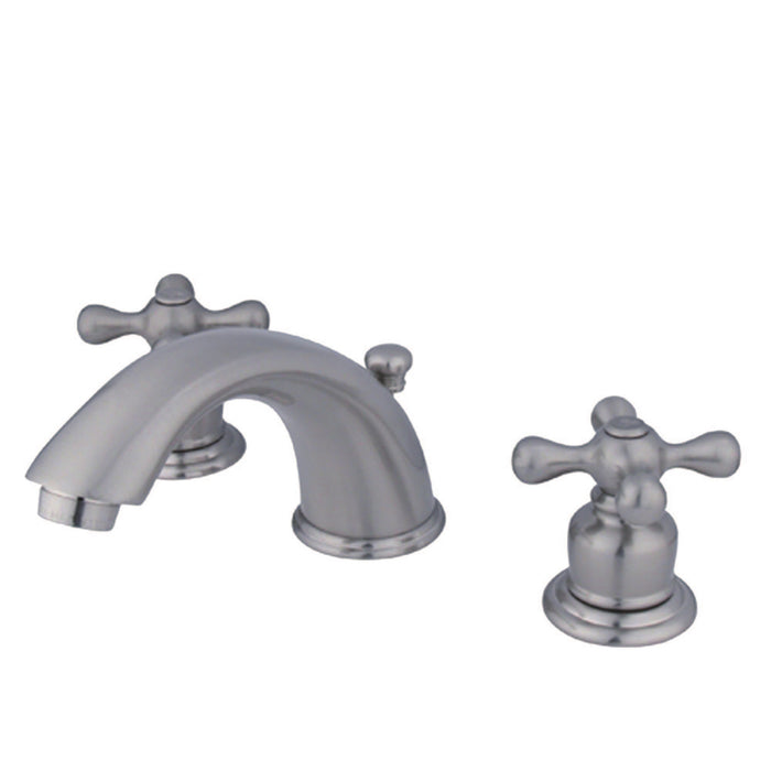 Victorian KB968AX Two-Handle 3-Hole Deck Mount Widespread Bathroom Faucet with Plastic Pop-Up, Brushed Nickel