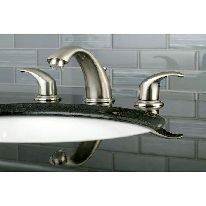 Legacy KB968LL Two-Handle 3-Hole Deck Mount Widespread Bathroom Faucet with Plastic Pop-Up, Brushed Nickel