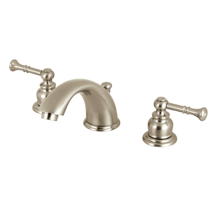 Kingston Tulare KB968NL - Naples Two-Handle 3-Hole Deck Mount Widespread Bathroom Faucet with Pop-Up Drain, Brushed Nickel